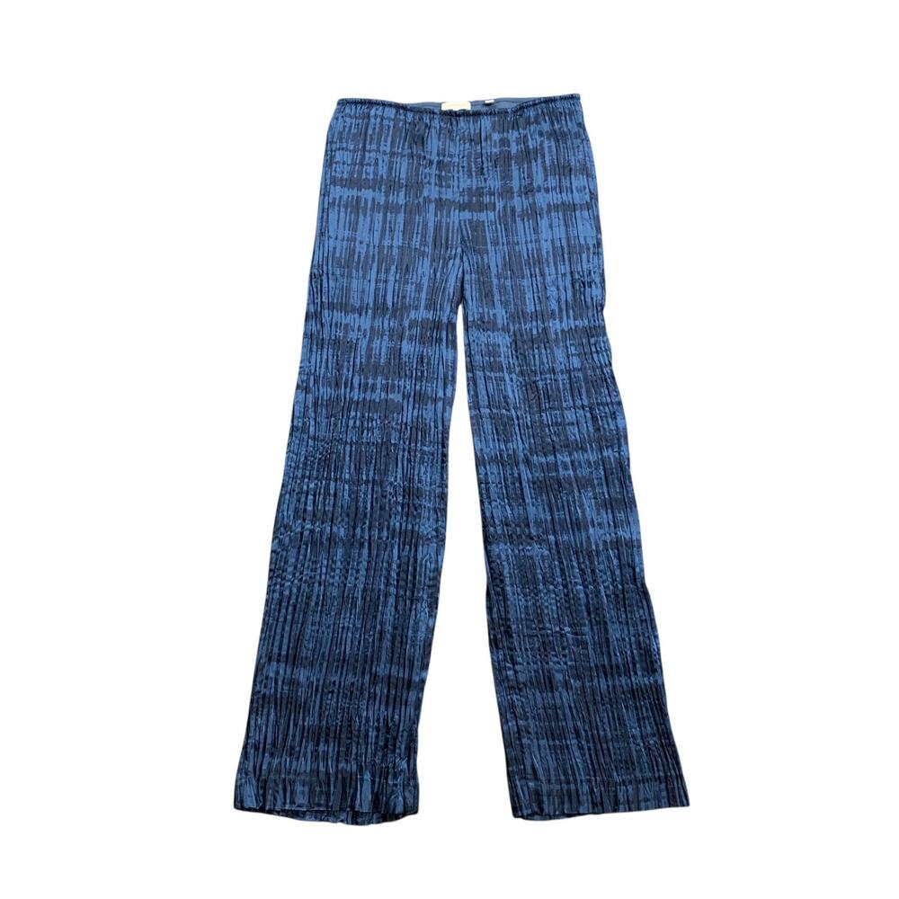 Vince Pants Womens L Large Cadet Navy Crushed Tie Dye Pull On Pleated Wide Legs